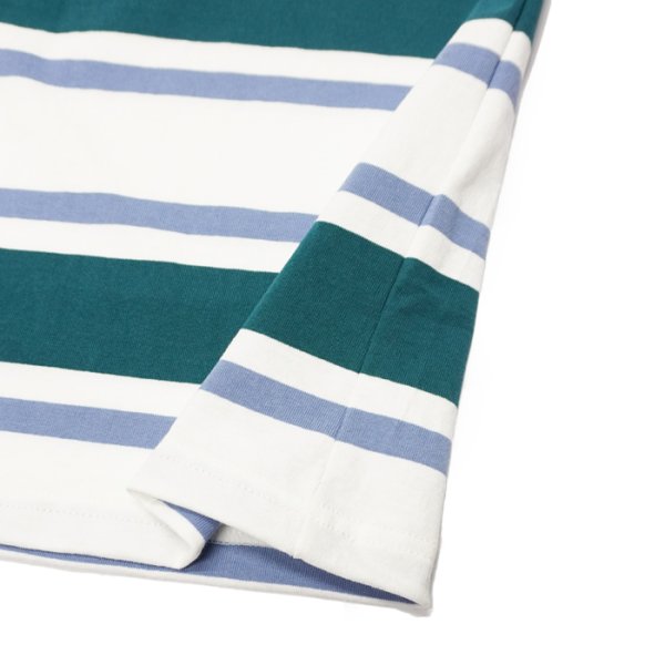 画像6: BARBARIAN(バーバリアン)Light Weight Rugby Collar Shirt S/S(ライトウェイト ラグビーカラーシャツS/S)”3COLOUR STRIPES" / Teal×White×Columbia(ティール×ホワイト×コロンビア) (6)