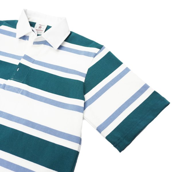 画像4: BARBARIAN(バーバリアン)Light Weight Rugby Collar Shirt S/S(ライトウェイト ラグビーカラーシャツS/S)”3COLOUR STRIPES" / Teal×White×Columbia(ティール×ホワイト×コロンビア) (4)