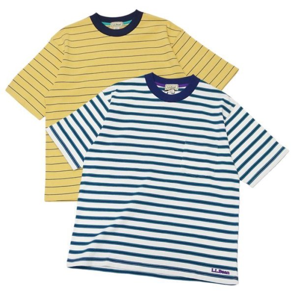 画像1: L.L.Bean（エルエルビーン）Union Short Sleeve Striped T-Shirt（ユニオンショートスリーブストライプTシャツ）-JAPAN EDITION-/White×Royal×Teal（ホワイト×ロイヤル×ティール）・Cream Yellow×Navy（クリームイエロー×ネイビー） (1)
