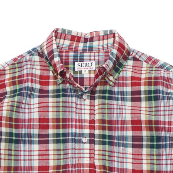 画像3: 『OUTLET』SERO（セロ）Short Sleeve Pullover B.D Shirt（ショートスリーブプルオーバーボタンダウンシャツ）Madras Check/Red（レッド） (3)