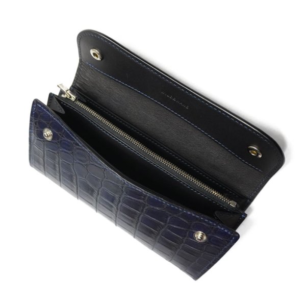 画像6: WILD SWANS(ワイルドスワンズ)WAVE(ウェイブ)ロングウォレット/藍染"クロコダイル"×ブラック"イングリッシュブライドル" (6)