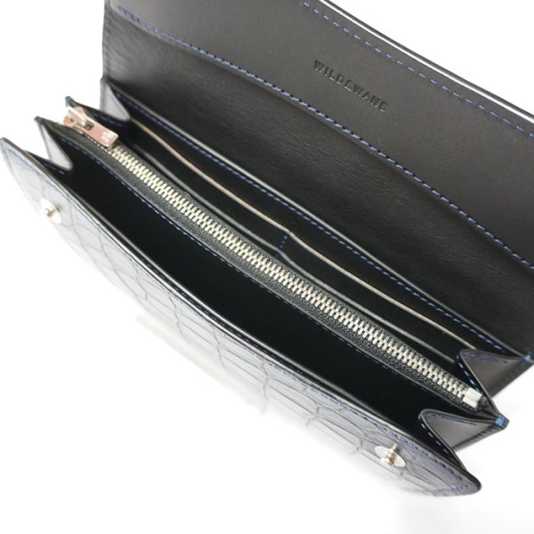 画像8: WILD SWANS(ワイルドスワンズ)WAVE(ウェイブ)ロングウォレット/藍染"クロコダイル"×ブラック"イングリッシュブライドル" (8)