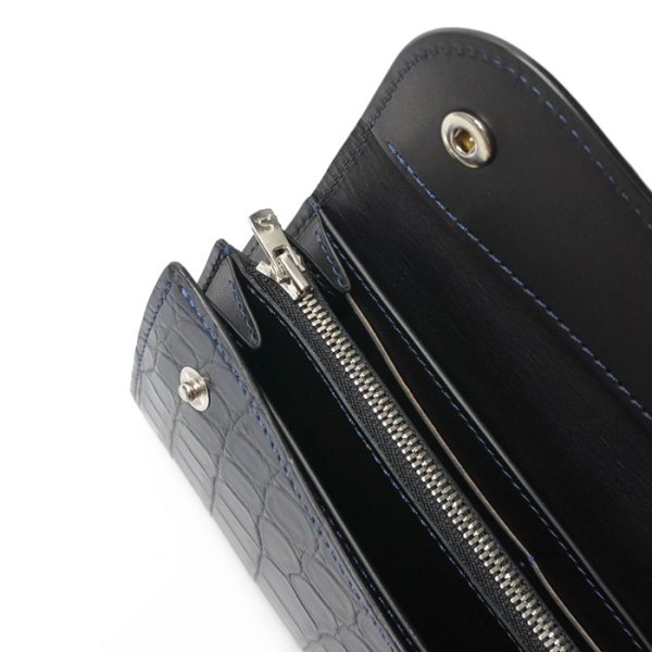画像5: WILD SWANS(ワイルドスワンズ)WAVE(ウェイブ)ロングウォレット/藍染"クロコダイル"×ブラック"イングリッシュブライドル" (5)