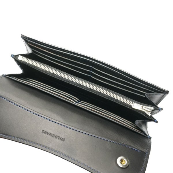 画像9: WILD SWANS(ワイルドスワンズ)WAVE(ウェイブ)ロングウォレット/藍染"クロコダイル"×ブラック"イングリッシュブライドル" (9)