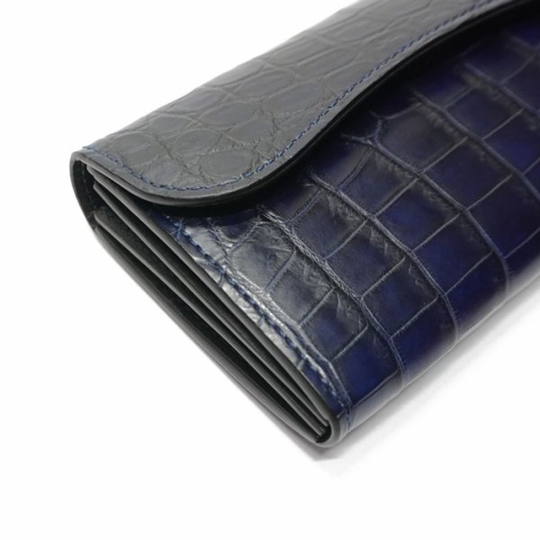 画像3: WILD SWANS(ワイルドスワンズ)WAVE(ウェイブ)ロングウォレット/藍染"クロコダイル"×ブラック"イングリッシュブライドル" (3)