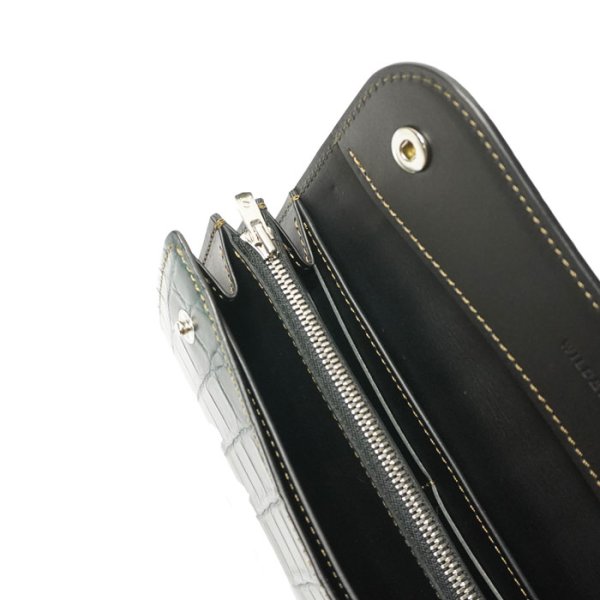 画像5: WILD SWANS(ワイルドスワンズ)WAVE(ウェイブ)ロングウォレット/グリーン"クロコダイル"×ブラック"イングリッシュブライドル" (5)