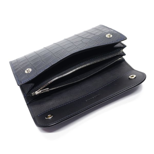 画像7: WILD SWANS(ワイルドスワンズ)WAVE(ウェイブ)ロングウォレット/藍染"クロコダイル"×ブラック"イングリッシュブライドル" (7)