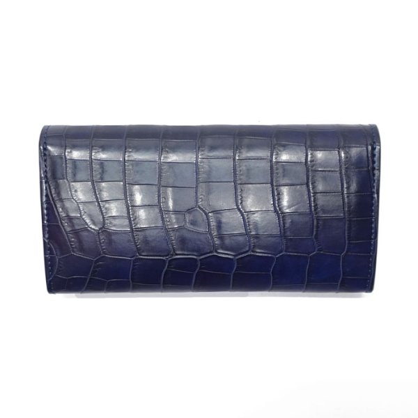 画像2: WILD SWANS(ワイルドスワンズ)WAVE(ウェイブ)ロングウォレット/藍染"クロコダイル"×ブラック"イングリッシュブライドル" (2)