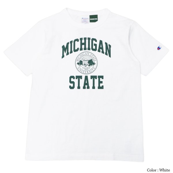 画像1: Champion（チャンピオン）T1011 US Print T-Shirt（ティーテンイレブンUSプリントTシャツ）"MICHIGAN STATE・Made in USA" / White（ホワイト）※Sサイズのみ (1)