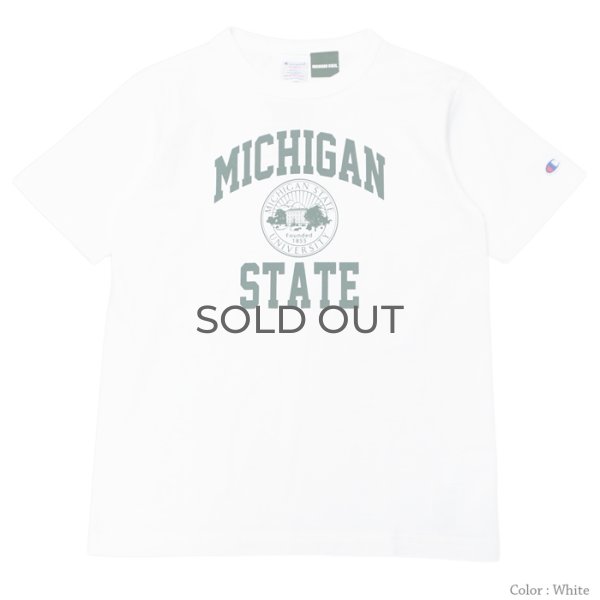 画像1: Champion（チャンピオン）T1011 US Print T-Shirt（ティーテンイレブンUSプリントTシャツ）"MICHIGAN STATE・Made in USA" / White（ホワイト）※Sサイズのみ (1)
