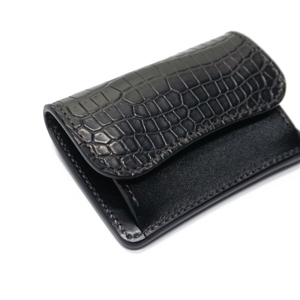 画像3: WILD SWANS(ワイルドスワンズ)TONGUE(タング)マルチコインケース/ブラック"クロコダイル"×ブラック"サドルプルアップ" (3)