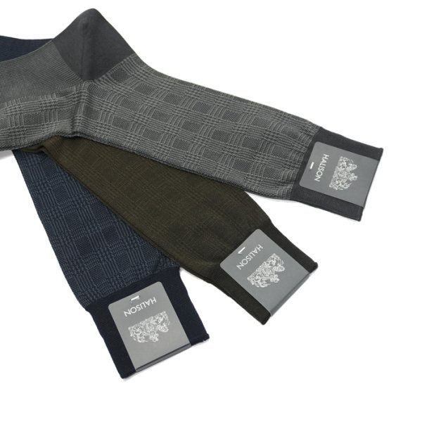 画像5: HALISON(ハリソン)シルケット綿 スモールグレンチェック ドレスソックス / 3Colors(全3色展開)※3足までメール便発送可 (5)