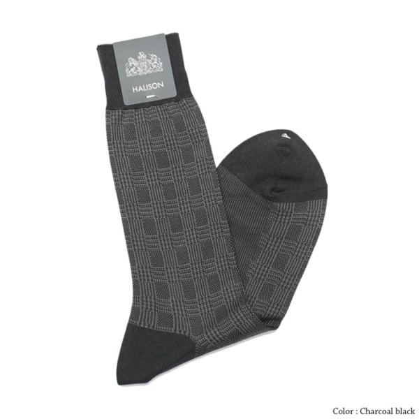 画像2: HALISON(ハリソン)シルケット綿 スモールグレンチェック ドレスソックス / 3Colors(全3色展開)※3足までメール便発送可 (2)
