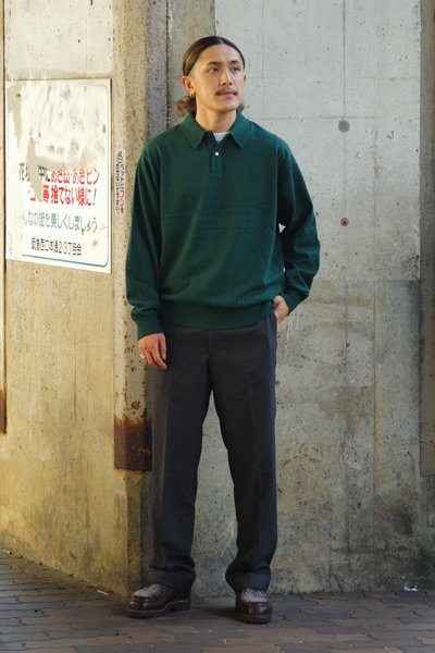 画像11: Yonetomi NEW BASIC(ヨネトミニューベーシック)LIGHT WAVE COTTON KNIT POLO L/S(ライトウェーブコットンニットポロシャツ・ロングスリーブ)/Green(グリーン) (11)