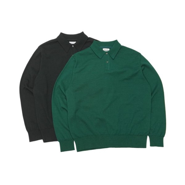 画像7: Yonetomi NEW BASIC(ヨネトミニューベーシック)LIGHT WAVE COTTON KNIT POLO L/S(ライトウェーブコットンニットポロシャツ・ロングスリーブ)/Green(グリーン) (7)