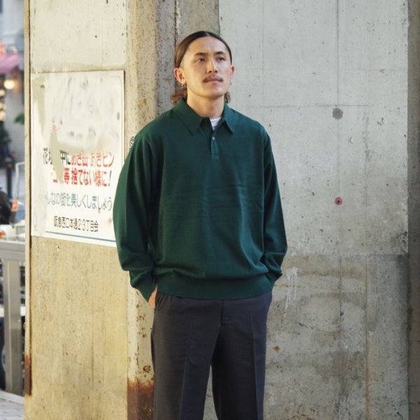 画像8: Yonetomi NEW BASIC(ヨネトミニューベーシック)LIGHT WAVE COTTON KNIT POLO L/S(ライトウェーブコットンニットポロシャツ・ロングスリーブ)/Green(グリーン) (8)