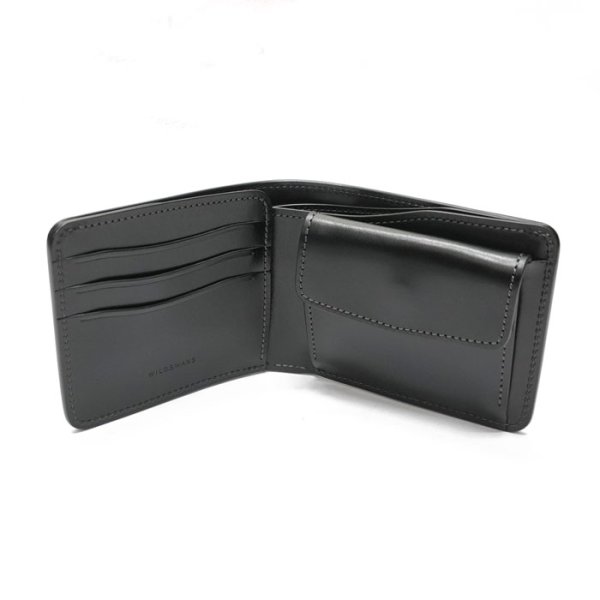 画像2: WILD SWANS(ワイルドスワンズ)GROUNDER(グラウンダー)2つ折りウォレット/ブラック"シェルコードバン"×ブラック"サドルプルアップ" (2)