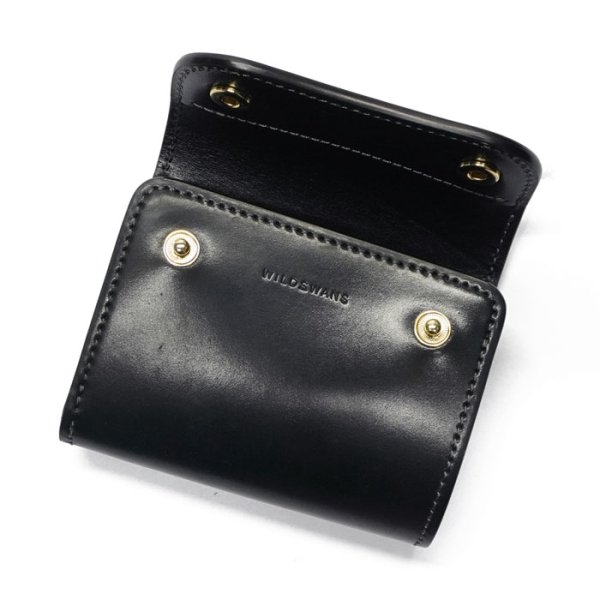 画像4: WILD SWANS(ワイルドスワンズ)ENO(イーノ)ミニ3つ折りウォレット/ブラック"シェルコードバン"×ブラック"サドルプルアップ" (4)