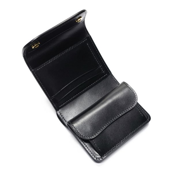 画像7: WILD SWANS(ワイルドスワンズ)ENO(イーノ)ミニ3つ折りウォレット/ブラック"シェルコードバン"×ブラック"サドルプルアップ" (7)