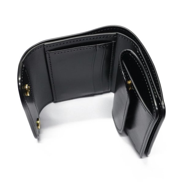 画像5: WILD SWANS(ワイルドスワンズ)ENO(イーノ)ミニ3つ折りウォレット/ブラック"シェルコードバン"×ブラック"サドルプルアップ" (5)