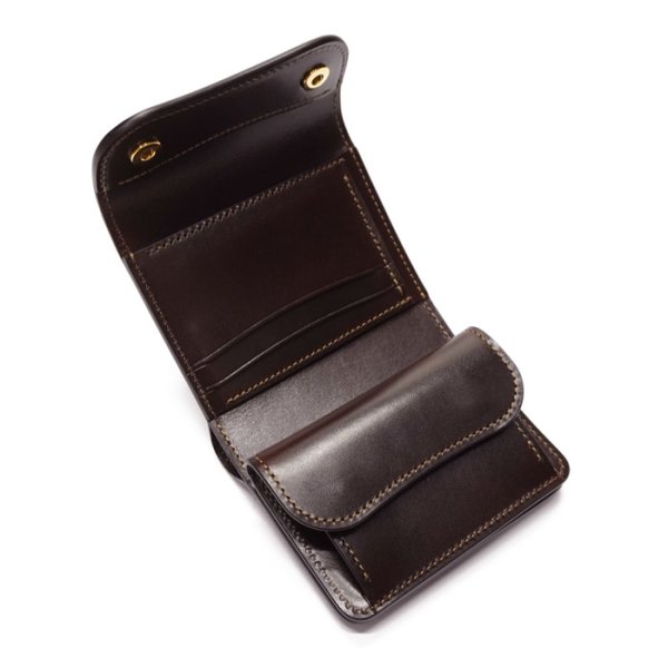 画像7: WILD SWANS(ワイルドスワンズ)ENO(イーノ)ミニ3つ折りウォレット/#8ダークバーガンディ"シェルコードバン"×チョコ"サドルプルアップ" (7)