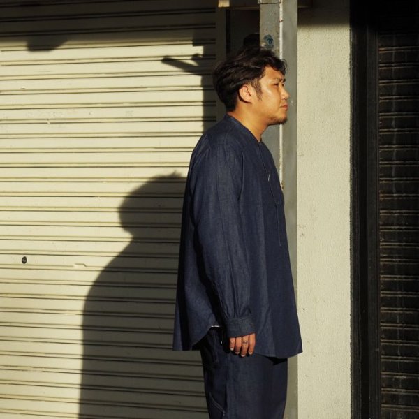 画像9: 【PointUp10%11/10迄】Post O'Alls(ポストオーバーオールズ)Band Collar Shirt(バンドカラーシャツ)"Light Denim" / Indigo(インディゴ) (9)