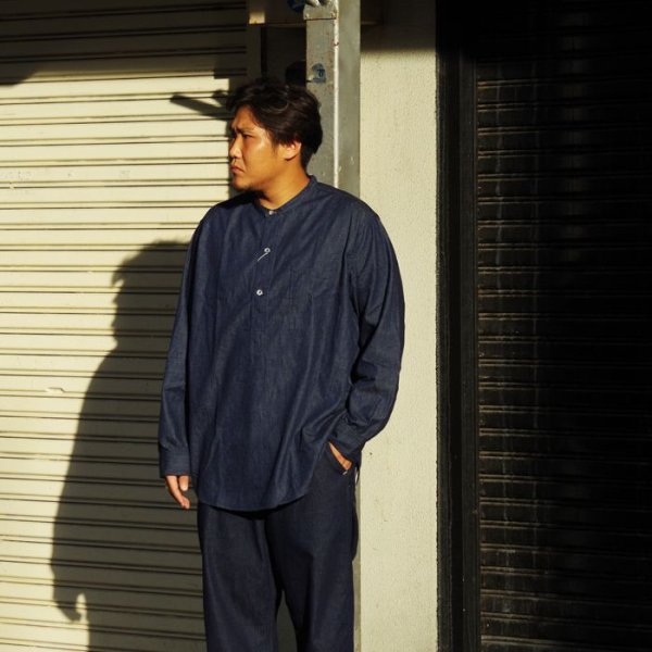 画像8: 【PointUp10%11/10迄】Post O'Alls(ポストオーバーオールズ)Band Collar Shirt(バンドカラーシャツ)"Light Denim" / Indigo(インディゴ) (8)