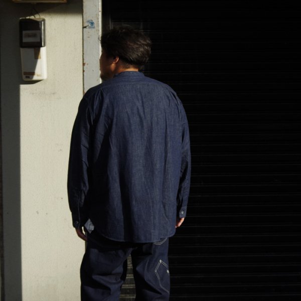画像10: 【PointUp10%11/10迄】Post O'Alls(ポストオーバーオールズ)Band Collar Shirt(バンドカラーシャツ)"Light Denim" / Indigo(インディゴ) (10)