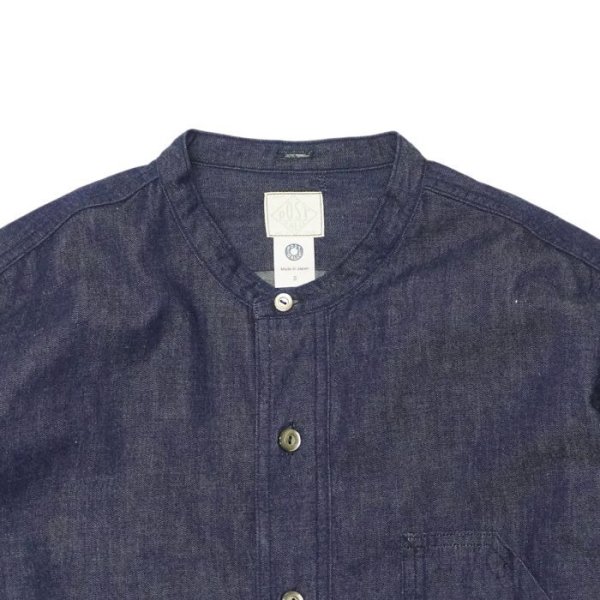 画像3: 【PointUp10%11/10迄】Post O'Alls(ポストオーバーオールズ)Band Collar Shirt(バンドカラーシャツ)"Light Denim" / Indigo(インディゴ) (3)