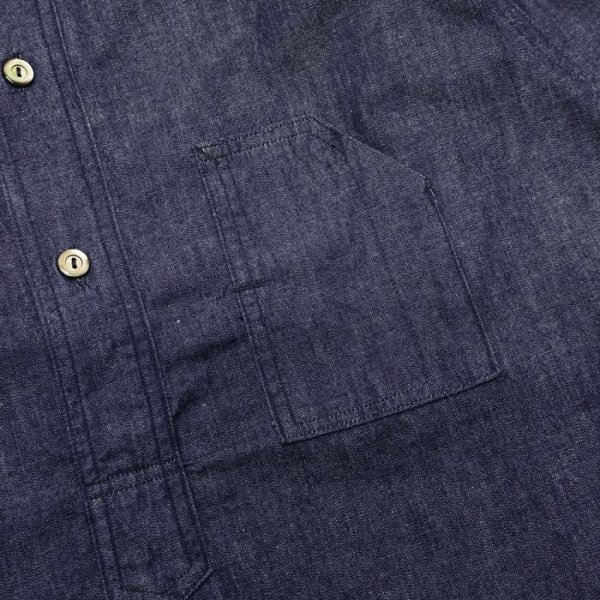 画像6: 【PointUp10%11/10迄】Post O'Alls(ポストオーバーオールズ)Band Collar Shirt(バンドカラーシャツ)"Light Denim" / Indigo(インディゴ) (6)