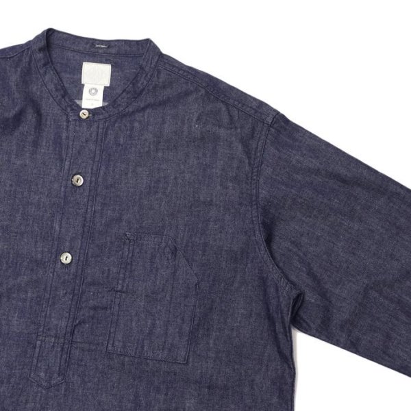 画像4: 【PointUp10%11/10迄】Post O'Alls(ポストオーバーオールズ)Band Collar Shirt(バンドカラーシャツ)"Light Denim" / Indigo(インディゴ) (4)