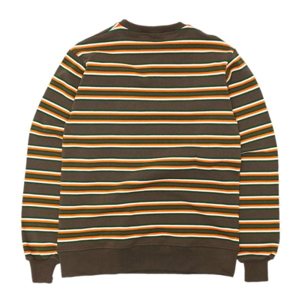 画像2: BARBARIAN(バーバリアン)Heavy Weight Crew Neck Shirt(ヘビーウェイト クルーネックシャツ) "Nine 5crs Stripes Repeat” / Moss×Bottle×Ivory×B,Orange(モスグリーン×ボトルグリーン×トープ×オレンジ) (2)