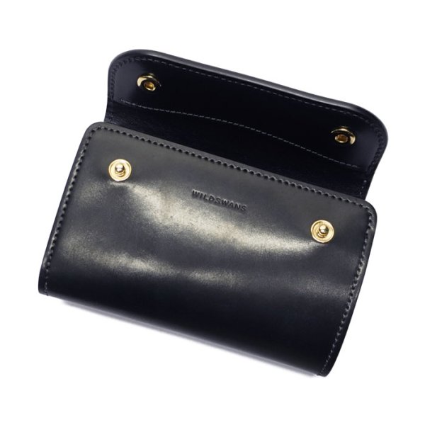 画像4: WILD SWANS(ワイルドスワンズ)BYRNE(バーン)3つ折りウォレット/ブラック"シェルコードバン"×ブラック"サドルプルアップ" (4)