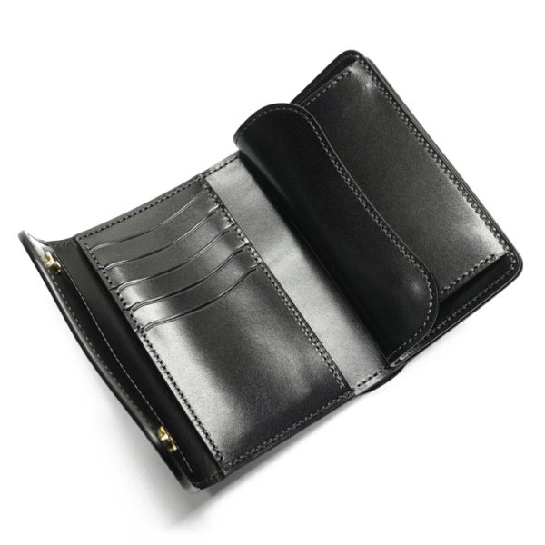 画像5: WILD SWANS(ワイルドスワンズ)BYRNE(バーン)3つ折りウォレット/ブラック"シェルコードバン"×ブラック"サドルプルアップ" (5)