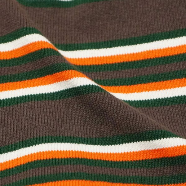画像6: BARBARIAN(バーバリアン)Heavy Weight Crew Neck Shirt(ヘビーウェイト クルーネックシャツ) "Nine 5crs Stripes Repeat” / Moss×Bottle×Ivory×B,Orange(モスグリーン×ボトルグリーン×トープ×オレンジ) (6)