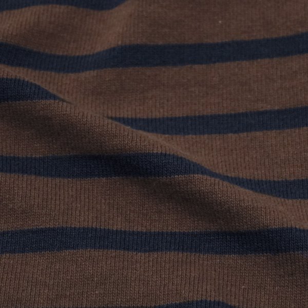 画像6: BARBARIAN(バーバリアン)Heavy Weight Henley Neck Denim Collar Shirt(ヘビーウェイト ヘンリーネックデニムカラーシャツ) ”Basque Stripe” / Brown×Navy+Dark Denim Collar(ブラウン×ネイビー+ダークデニムカラー) (6)