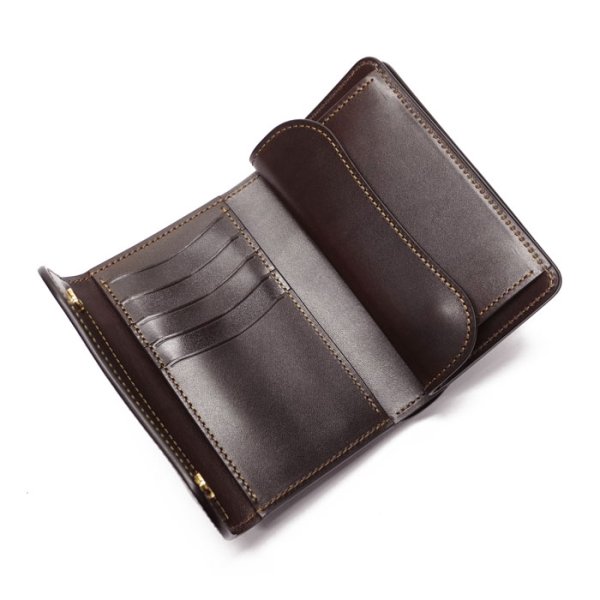 画像5: WILD SWANS(ワイルドスワンズ)BYRNE(バーン)3つ折りウォレット/#8ダークバーガンディ"シェルコードバン"×チョコ"サドルプルアップ" (5)