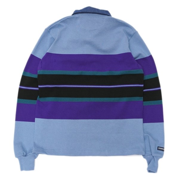 画像2: BARBARIAN(バーバリアン)Heavy Weight Denim Rugby Collar Shirt(ヘビーウェイト デニムラグビーカラーシャツ) ”Bold Mountaineer” / Columbia×Purple×Teal×Black With Dark Denim Collar(コロンビア×パープル×ティール×ブラック+ダークデニムカラー) (2)