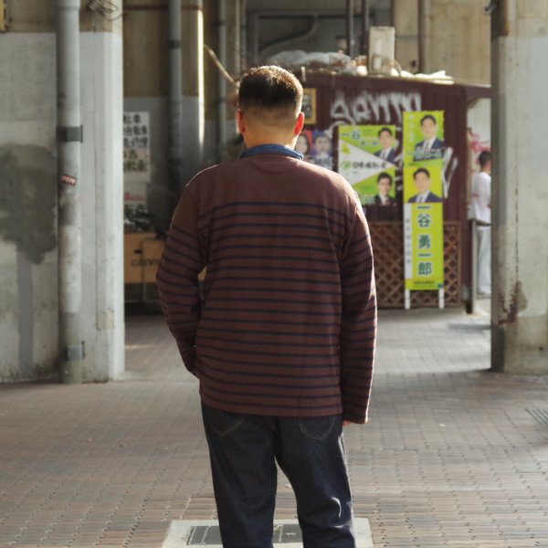画像9: BARBARIAN(バーバリアン)Heavy Weight Henley Neck Denim Collar Shirt(ヘビーウェイト ヘンリーネックデニムカラーシャツ) ”Basque Stripe” / Brown×Navy+Dark Denim Collar(ブラウン×ネイビー+ダークデニムカラー) (9)