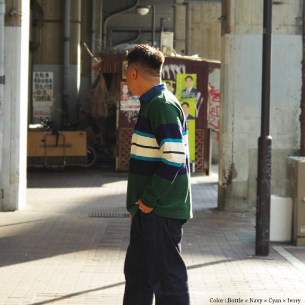 画像10: BARBARIAN(バーバリアン)Heavy Weight Denim Rugby Collar Shirt(ヘビーウェイト デニムラグビーカラーシャツ) ”Bold Mountaineer” / Columbia×Purple×Teal×Black With Dark Denim Collar(コロンビア×パープル×ティール×ブラック+ダークデニムカラー) (10)