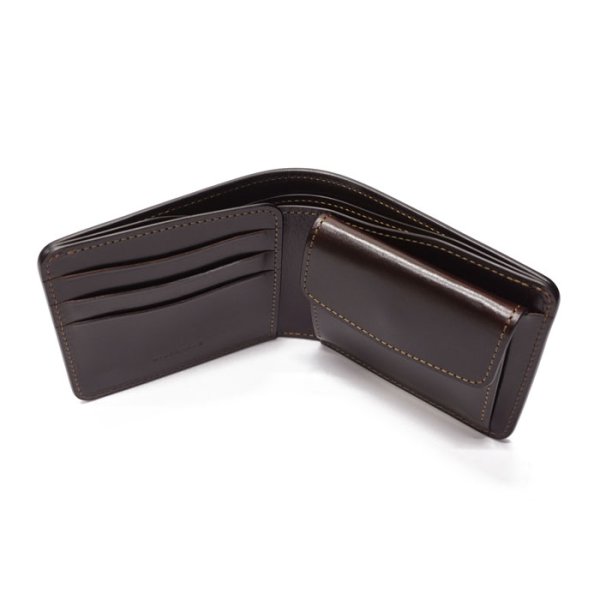 画像4: WILD SWANS(ワイルドスワンズ)GROUNDER(グラウンダー)2つ折りウォレット/#8(ダークバーガンディー)"シェルコードバン"×Choco(チョコ)"サドルプルアップ" (4)