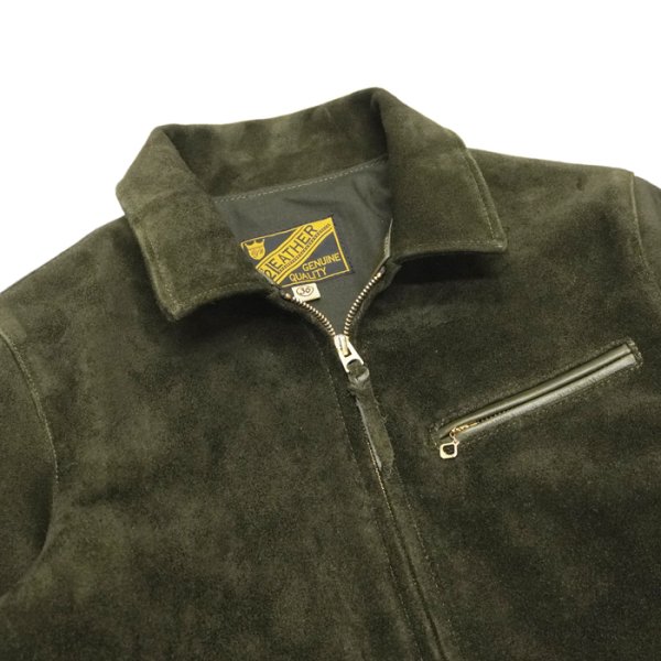 画像3: 【PointUp10%11/10迄】Y'2 LEATHER(ワイツーレザー)STEER SUEDE SINGLE RIDERS(ステアスエードシングルライダース)"STEER SUEDE"/Olive(オリーブ) (3)