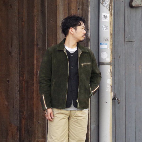 画像10: 【PointUp10%11/10迄】Y'2 LEATHER(ワイツーレザー)STEER SUEDE SINGLE RIDERS(ステアスエードシングルライダース)"STEER SUEDE"/Olive(オリーブ) (10)