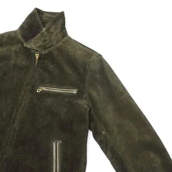 画像4: 【PointUp10%11/10迄】Y'2 LEATHER(ワイツーレザー)STEER SUEDE SINGLE RIDERS(ステアスエードシングルライダース)"STEER SUEDE"/Olive(オリーブ) (4)
