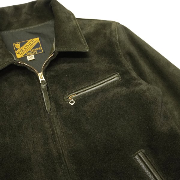 画像7: 【PointUp10%11/10迄】Y'2 LEATHER(ワイツーレザー)STEER SUEDE SINGLE RIDERS(ステアスエードシングルライダース)"STEER SUEDE"/Olive(オリーブ) (7)