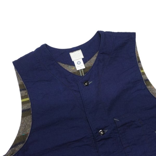 画像4: 【PointUp10%11/10迄】Post O'Alls(ポストオーバーオールズ)1 Pocket Vest(1ポケットベスト)"Vintage twill w/trashed wool lining indigo w / stripe lining" / Indigo(インディゴ) (4)