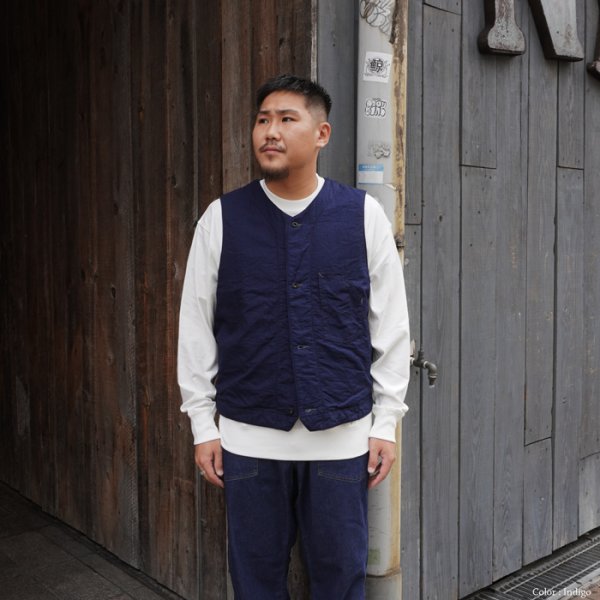画像9: 【PointUp10%11/10迄】Post O'Alls(ポストオーバーオールズ)1 Pocket Vest(1ポケットベスト)"Vintage twill w/trashed wool lining indigo w / stripe lining" / Indigo(インディゴ) (9)