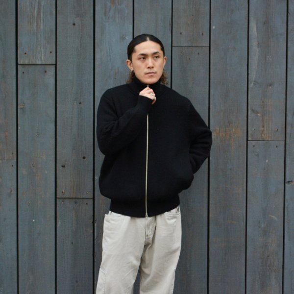画像9: Yonetomi NEW BASIC（ヨネトミニューベーシック）EX Fine Wool Rib Knit Blouson（エクストラファインウールリブニットブルゾン）/ Black（ブラック） (9)