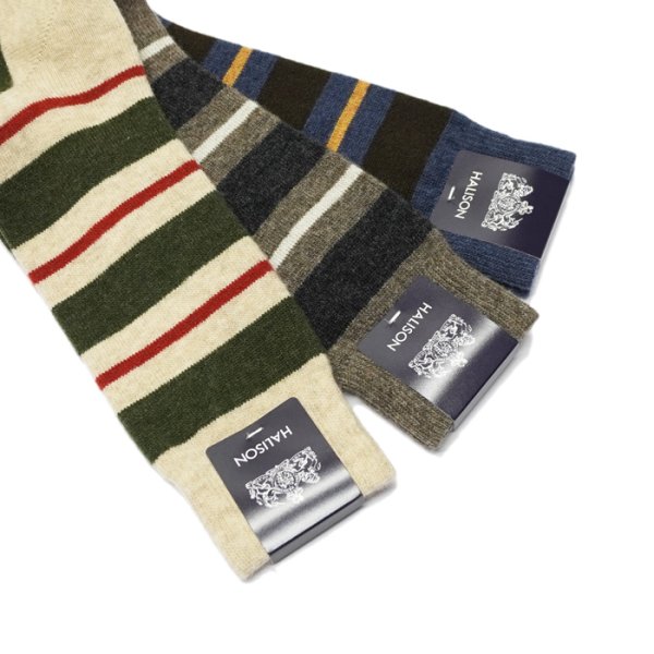 画像5: HALISON（ハリソン）ラムウールレトロボーダーソックス / 3Colors（全3色展開）※3足までメール便発送可 (5)