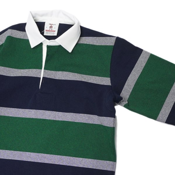 画像4: BARBARIAN(バーバリアン)Heavy Weight Rugby Collar Shirt(ヘビーウェイト ラグビーカラーシャツ)”3 COLOR STRIPES" / Navy×White×Pine(ネイビー×ホワイト×パイン) (4)
